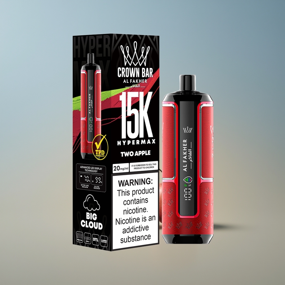 Al Fakher Crown Bar 15K Hypermax Dos Manzanas Compacto Portátil