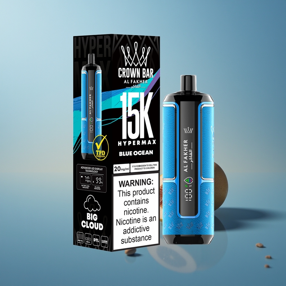 Al Fakher Crown Bar 15K Hypermax Océano Azul Hipermax Desechable 22ml